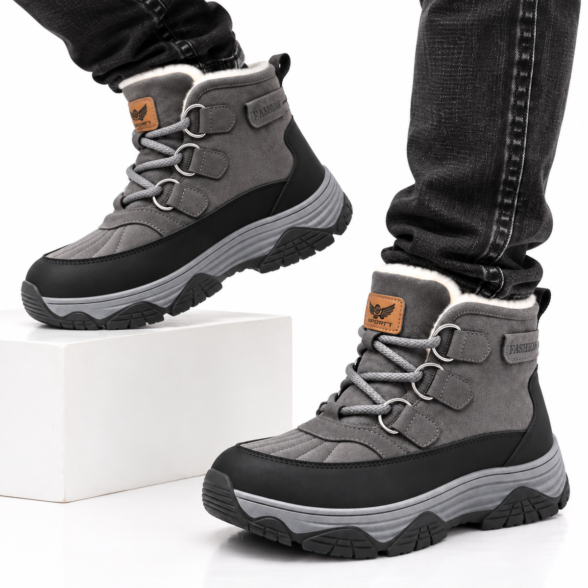 Heren Hoge Snowboots Warm Gevoerd Veters Antislip Dikke Zool Winter