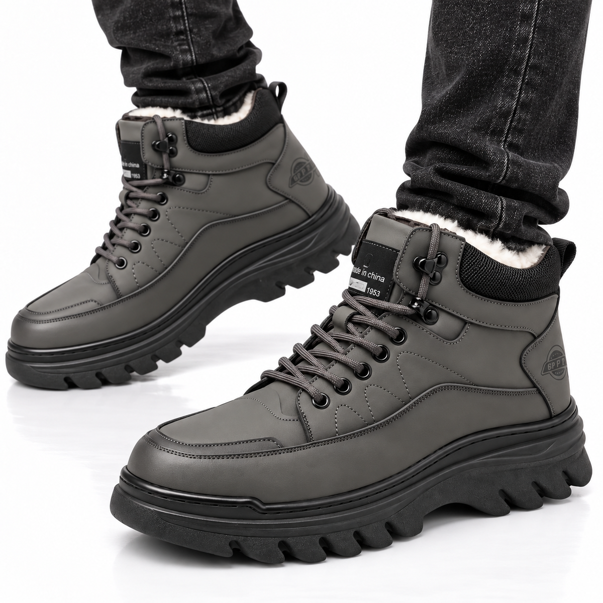 Heren Warme Gevoerde Veterboots Stevig Hoog Antislip Dikke Zool Winter
