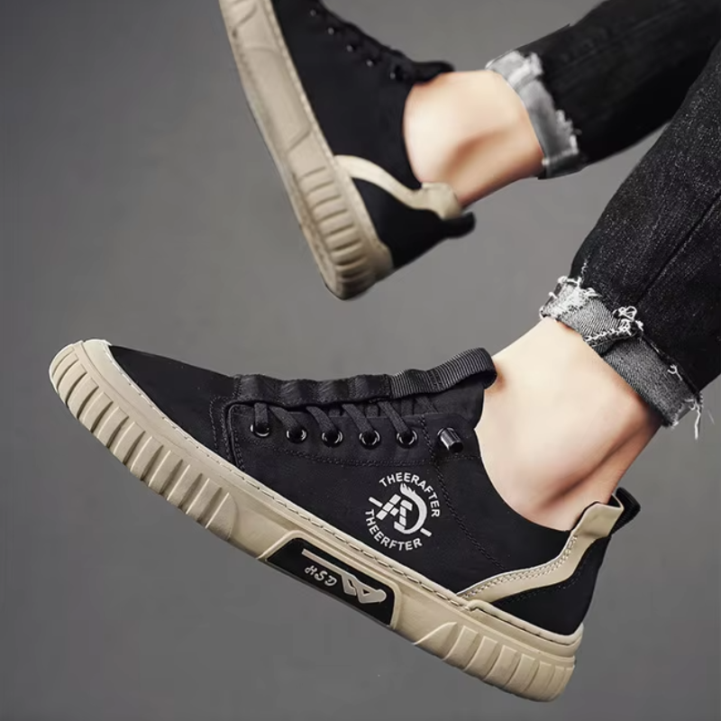 Heren Canvas Sneakers Elastische Veters Lage Snit Geribbelde Zool Casual