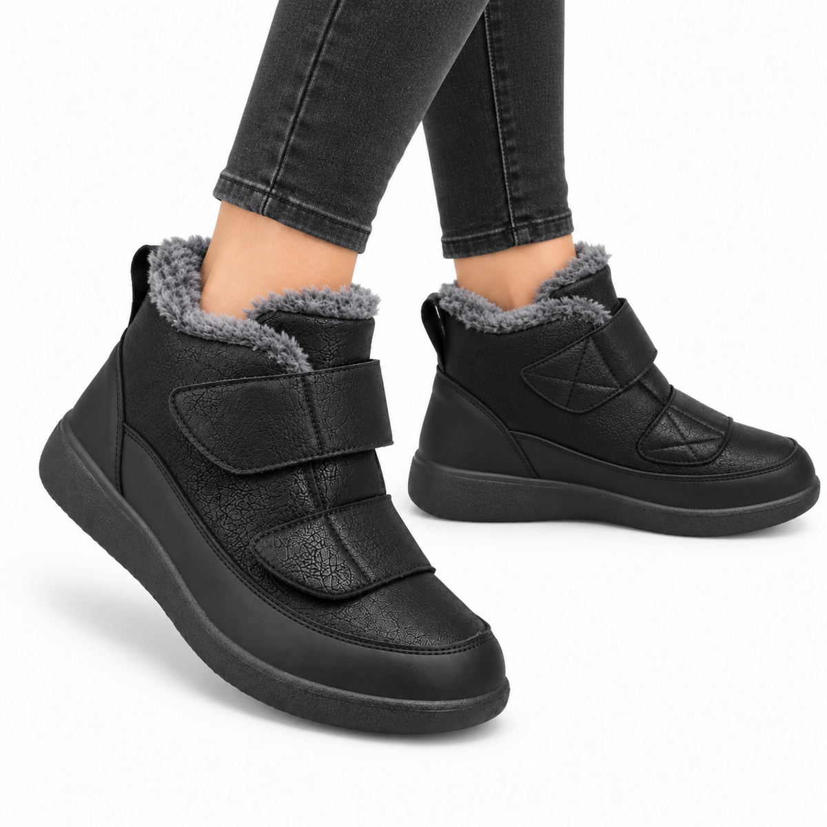 Dames Winter Enkelboots Extra Breed Pluche Voering Dubbele Klittenband