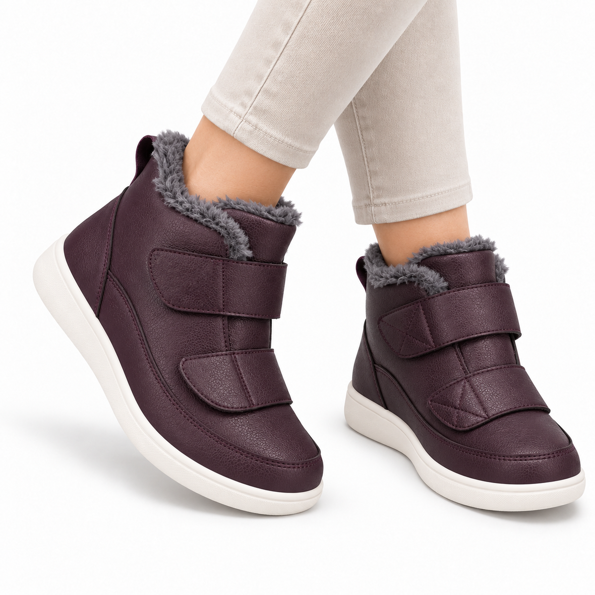 Dames Winter Enkelboots Extra Breed Pluche Voering Dubbele Klittenband