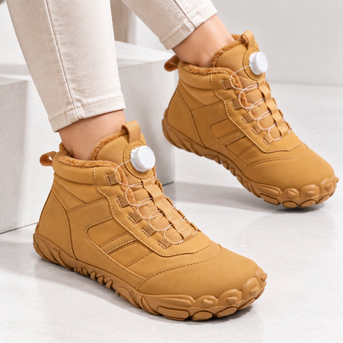 Dames Heren Barefoot Snowboots Fleece Voering Draaiknop Waterafstotend Antislip