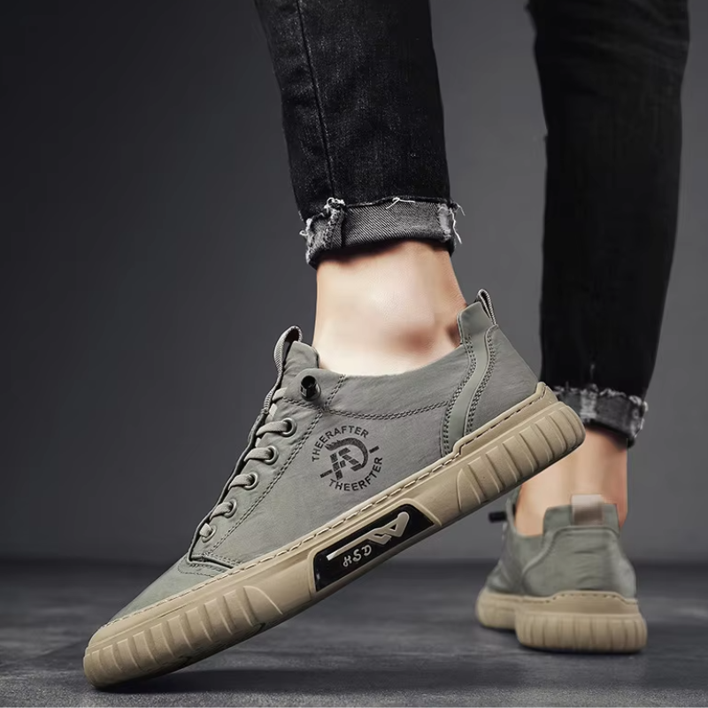 Heren Canvas Sneakers Elastische Veters Lage Snit Geribbelde Zool Casual