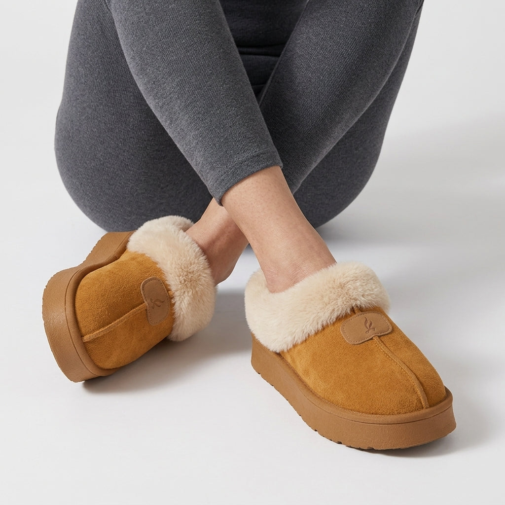 Dames Furry Huisslippers Pluche Voering Gesloten Hiel Dikke Antislip Zool Winter