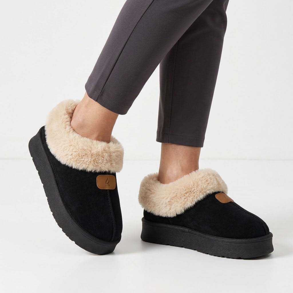 Dames Furry Huisslippers Pluche Voering Gesloten Hiel Dikke Antislip Zool Winter