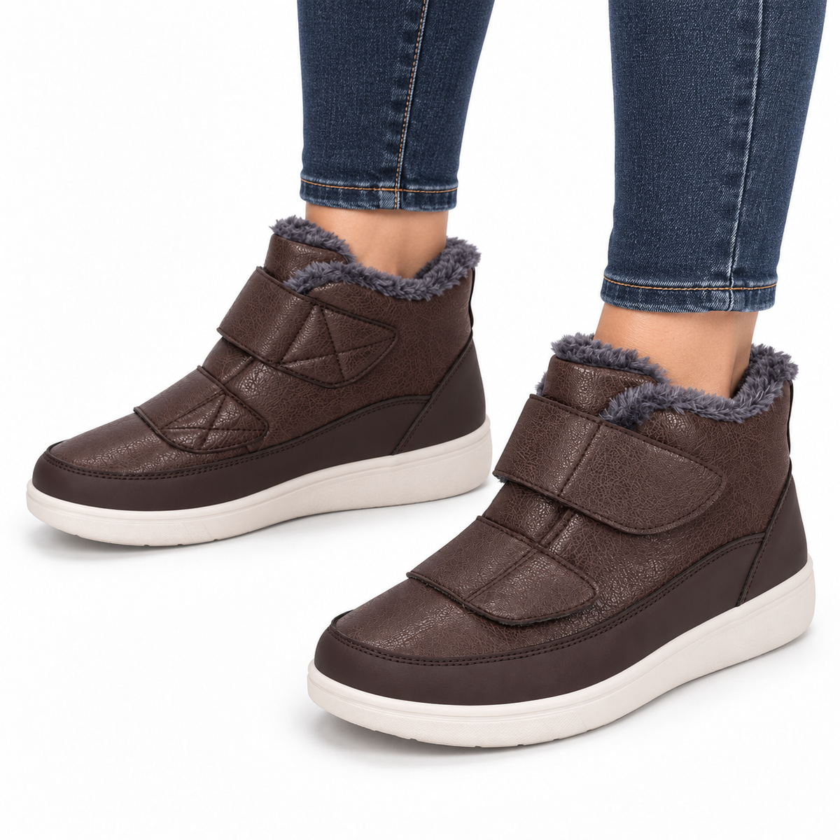 Dames Winter Enkelboots Extra Breed Pluche Voering Dubbele Klittenband