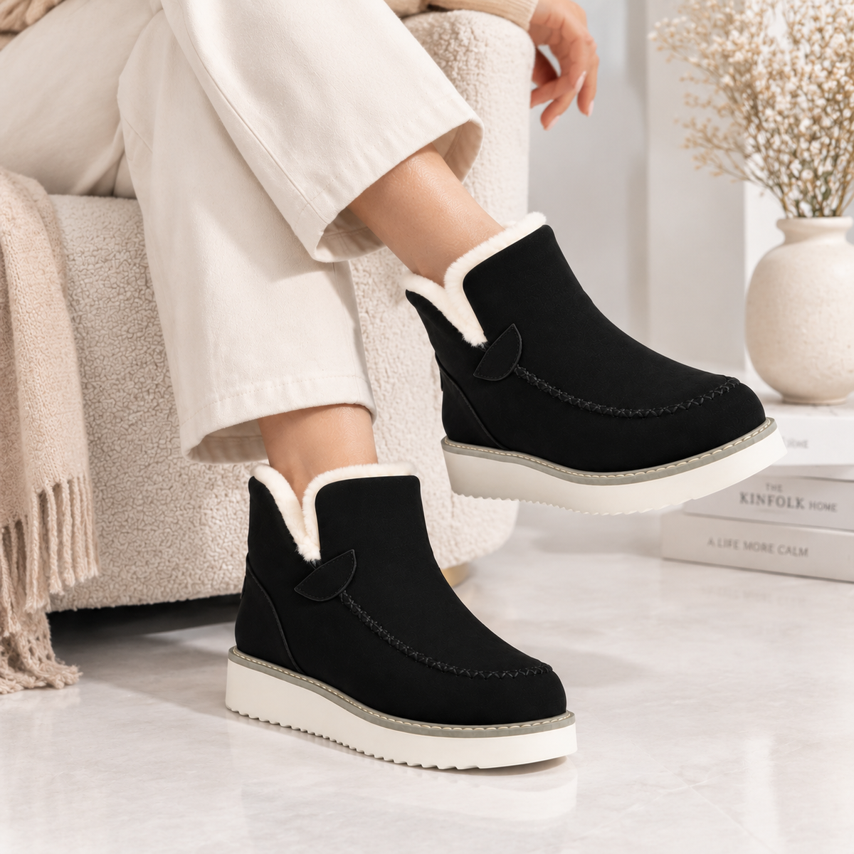 Dames Hoge Instappers Gevoerd Warm Flexibele Zool Lichtgewicht Herfst Winter