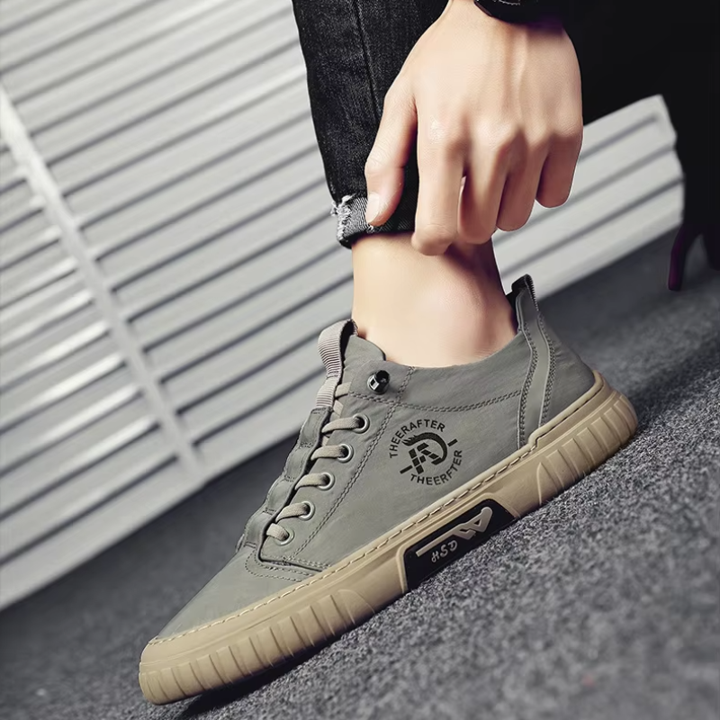 Heren Canvas Sneakers Elastische Veters Lage Snit Geribbelde Zool Casual