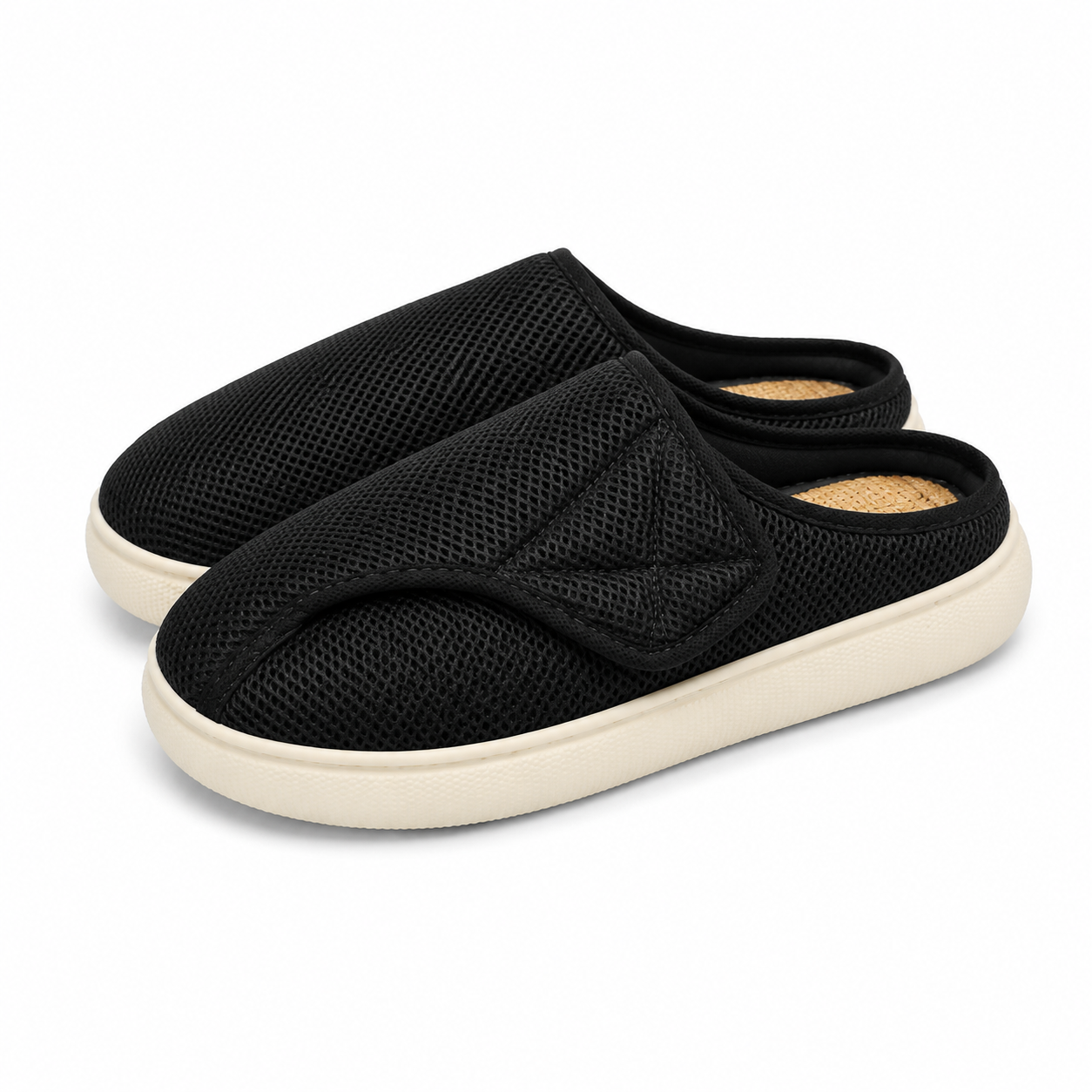 Dames Heren Brede Mesh Pantoffels Klittenband Ademend Lichtgewicht Binnen Buiten