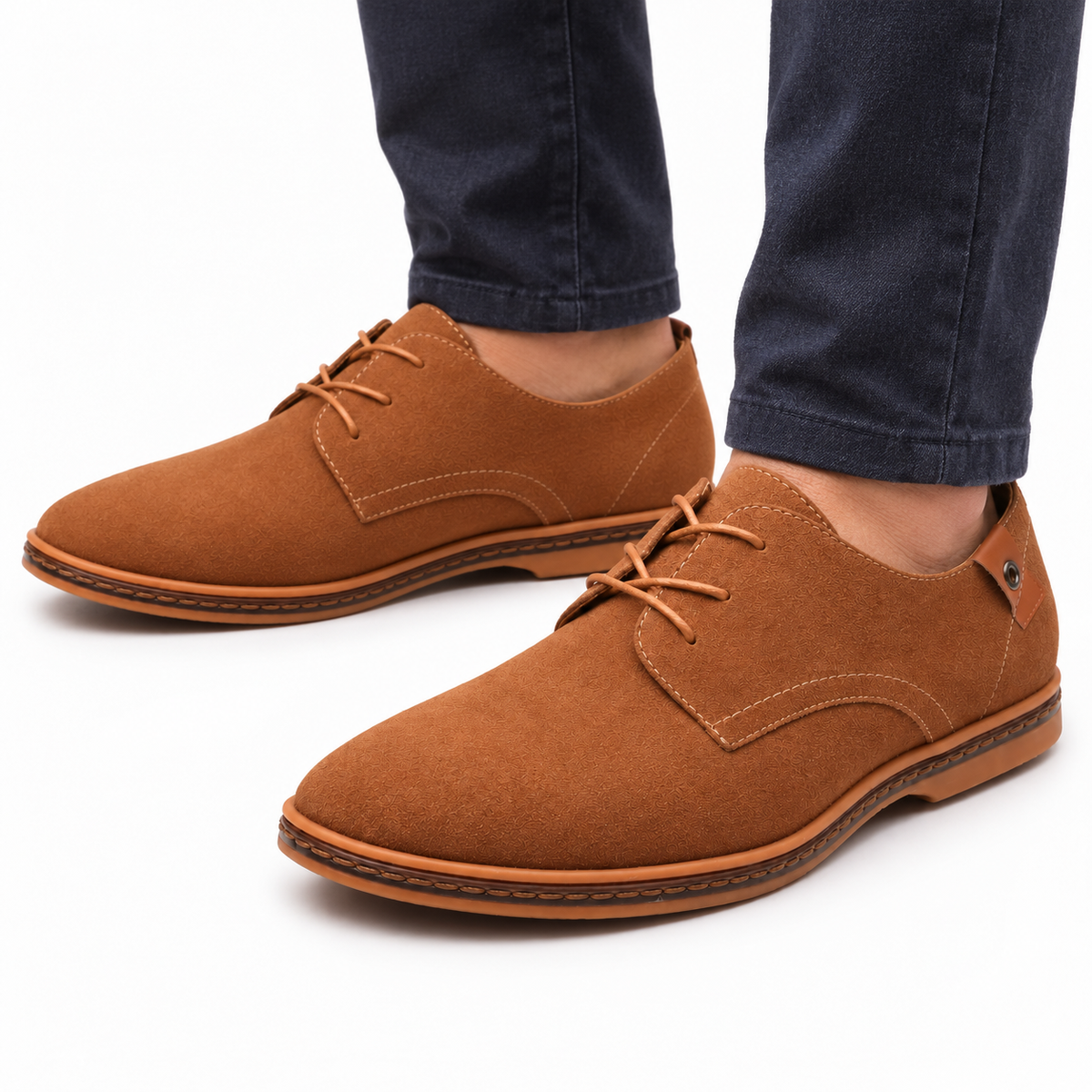 Heren Suède Veterschoenen Derby Lage Hak Gestikte Rand Zakelijk Casual