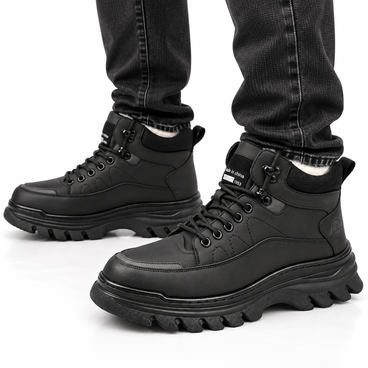 Heren Warme Gevoerde Veterboots Stevig Hoog Antislip Dikke Zool Winter