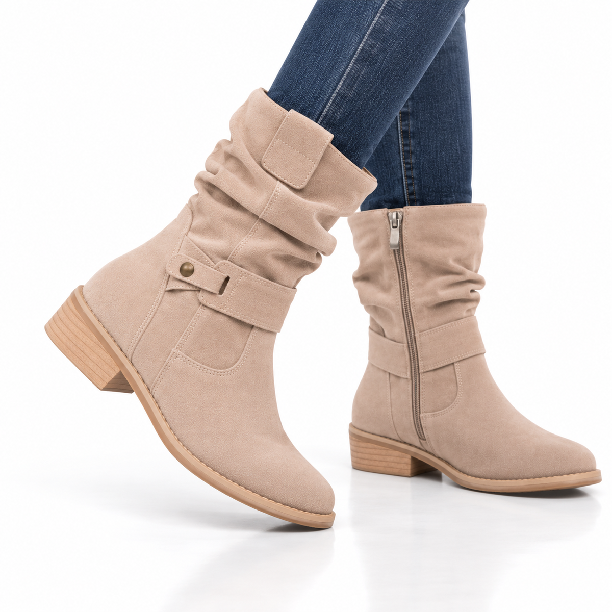 Dames Casual Enkellaarsjes Suèdelook Gesp Zijrits Blokhak Herfst Winter