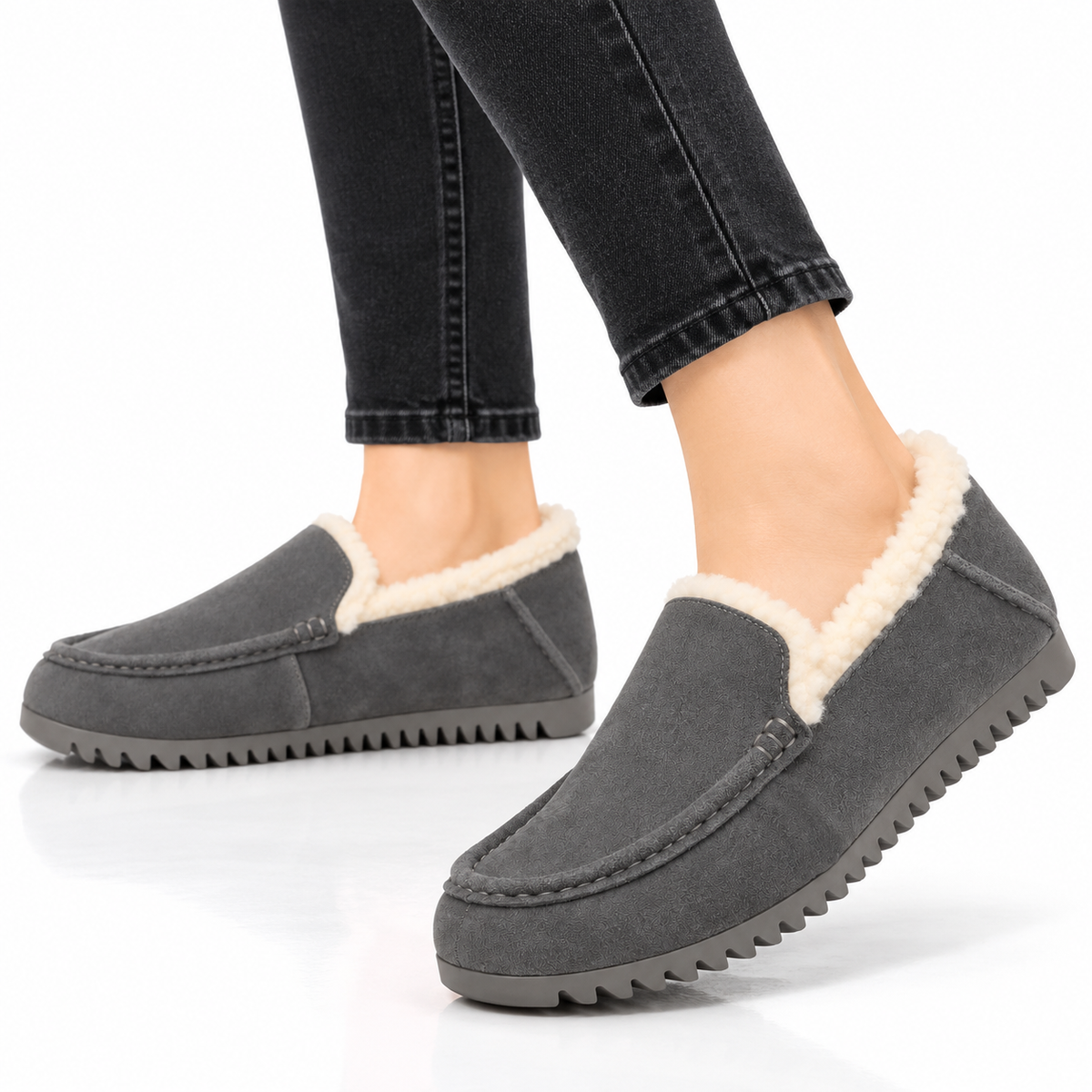 Dames Warm Gevoerde Loafers Mocassin Dikke Zool Antislip Winter