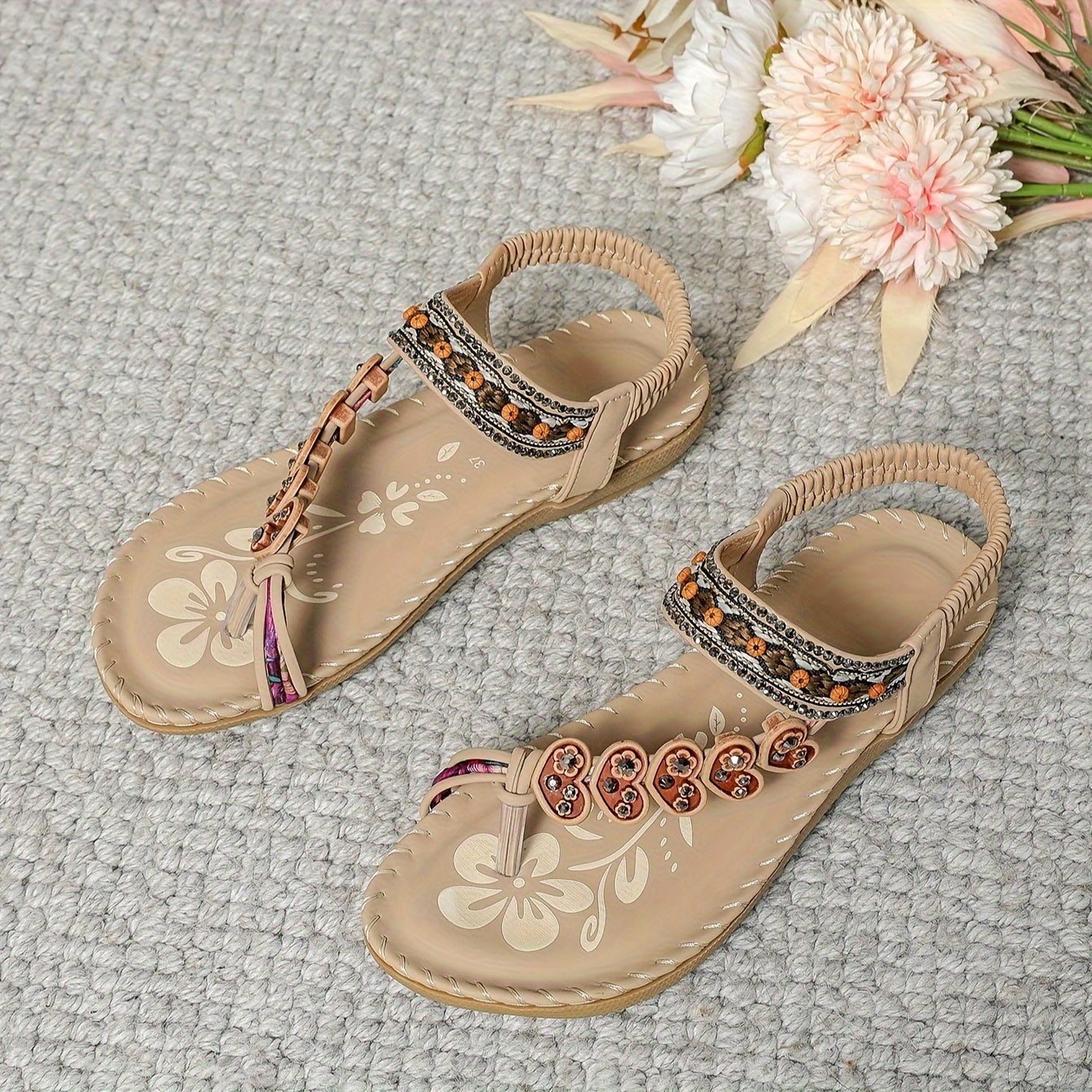 Dames Boho Sandalen Elastische Enkelband Zacht Voetbed Zomer