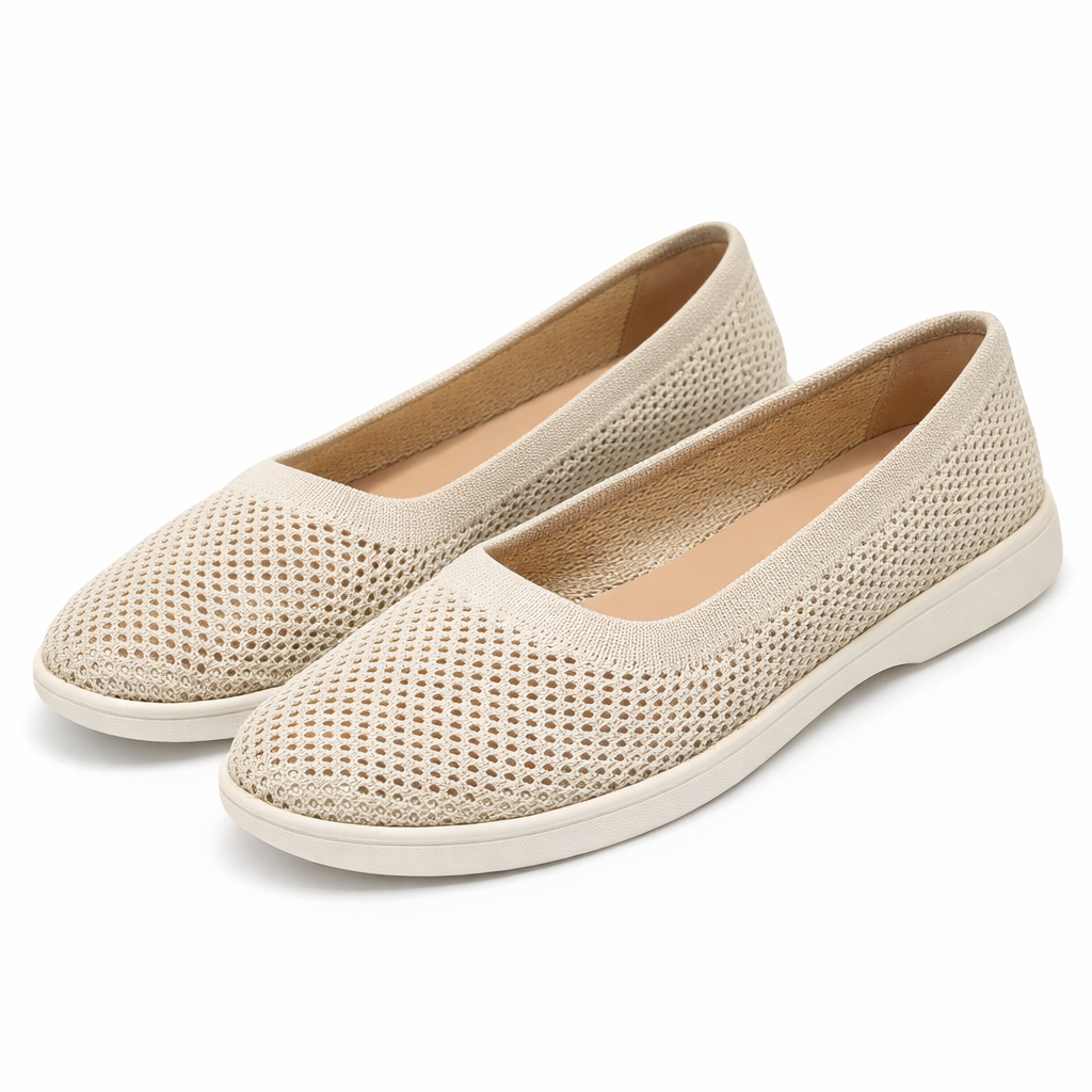 Dames Gebreide Ballerina’s met Ronde Neus – Ademend Instapschoenen in Effen Kleur