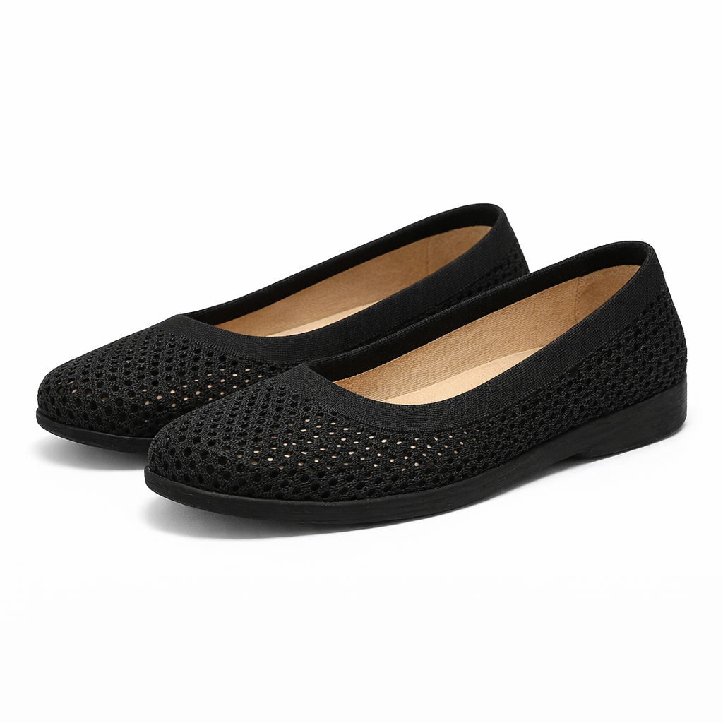 Dames Gebreide Ballerina’s met Ronde Neus – Ademend Instapschoenen in Effen Kleur