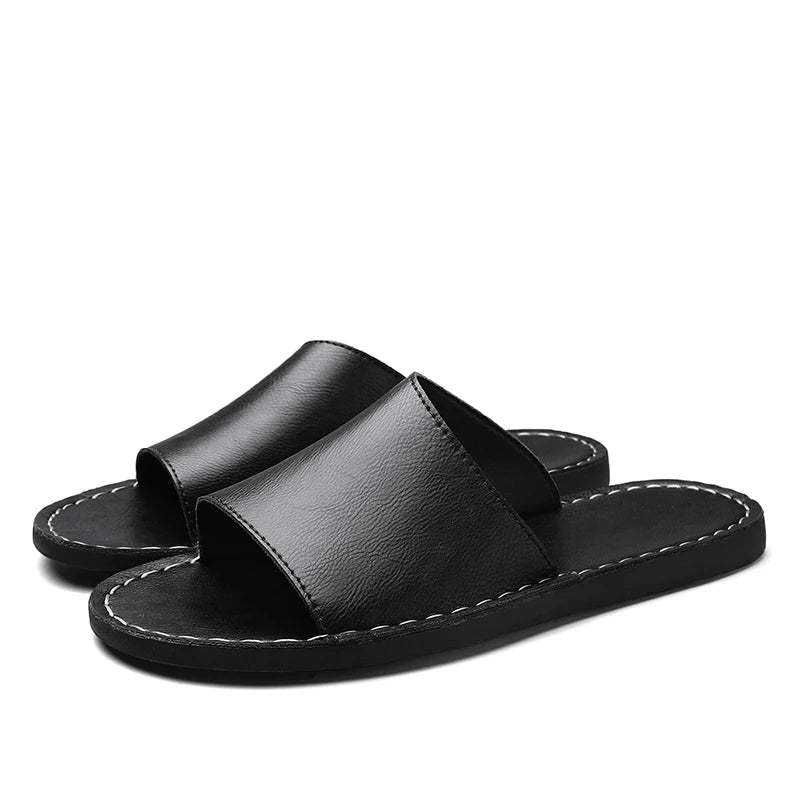 Heren Leren Slippers Platte Zool Instap Antislip Buiten Zomer