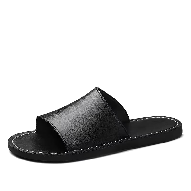 Heren Leren Slippers Platte Zool Instap Antislip Buiten Zomer