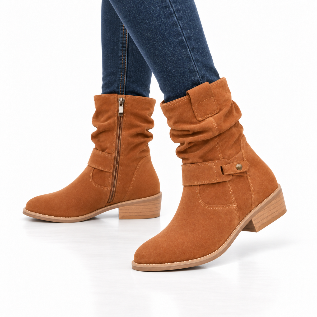 Dames Casual Enkellaarsjes Suèdelook Gesp Zijrits Blokhak Herfst Winter