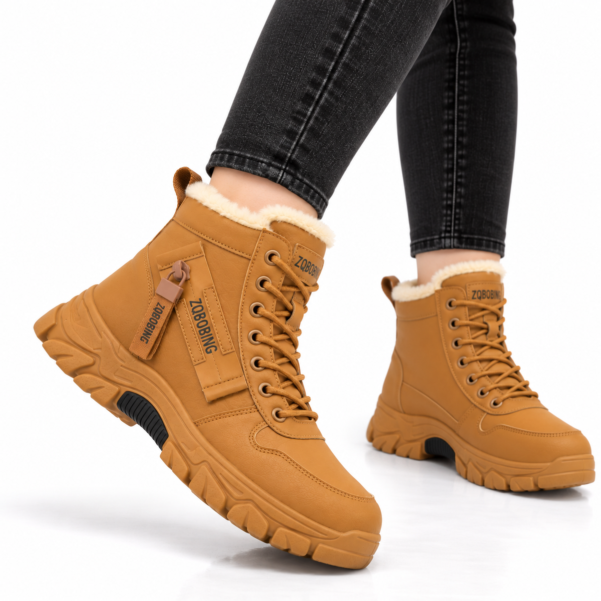 Dames Winterboots Pluche Voering Lederlook Veters Zijrits Platformzool Winter