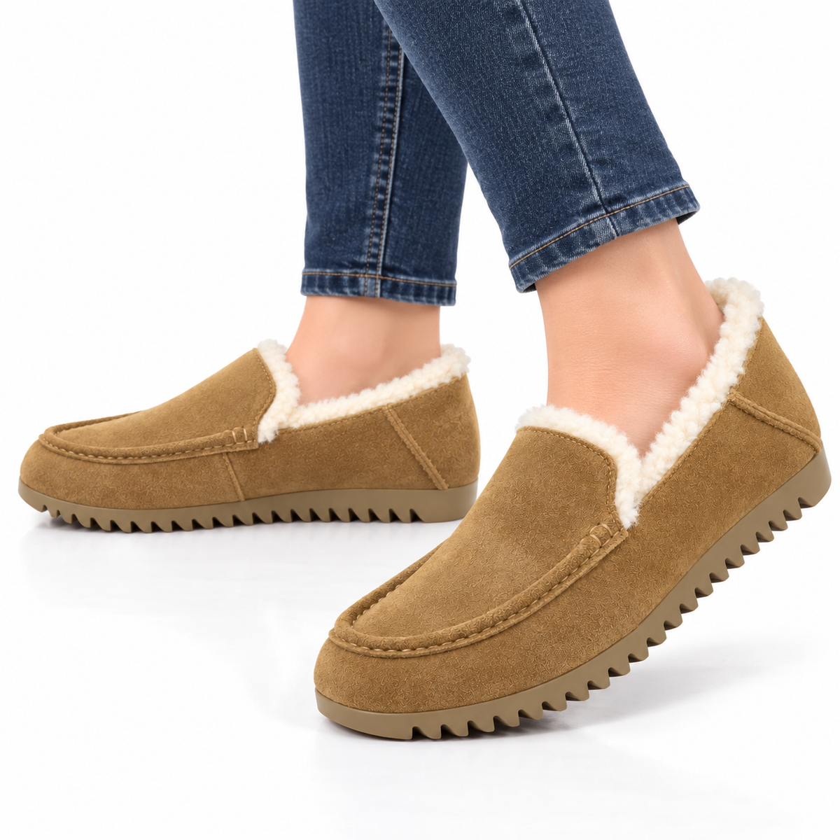 Dames Warm Gevoerde Loafers Mocassin Dikke Zool Antislip Winter
