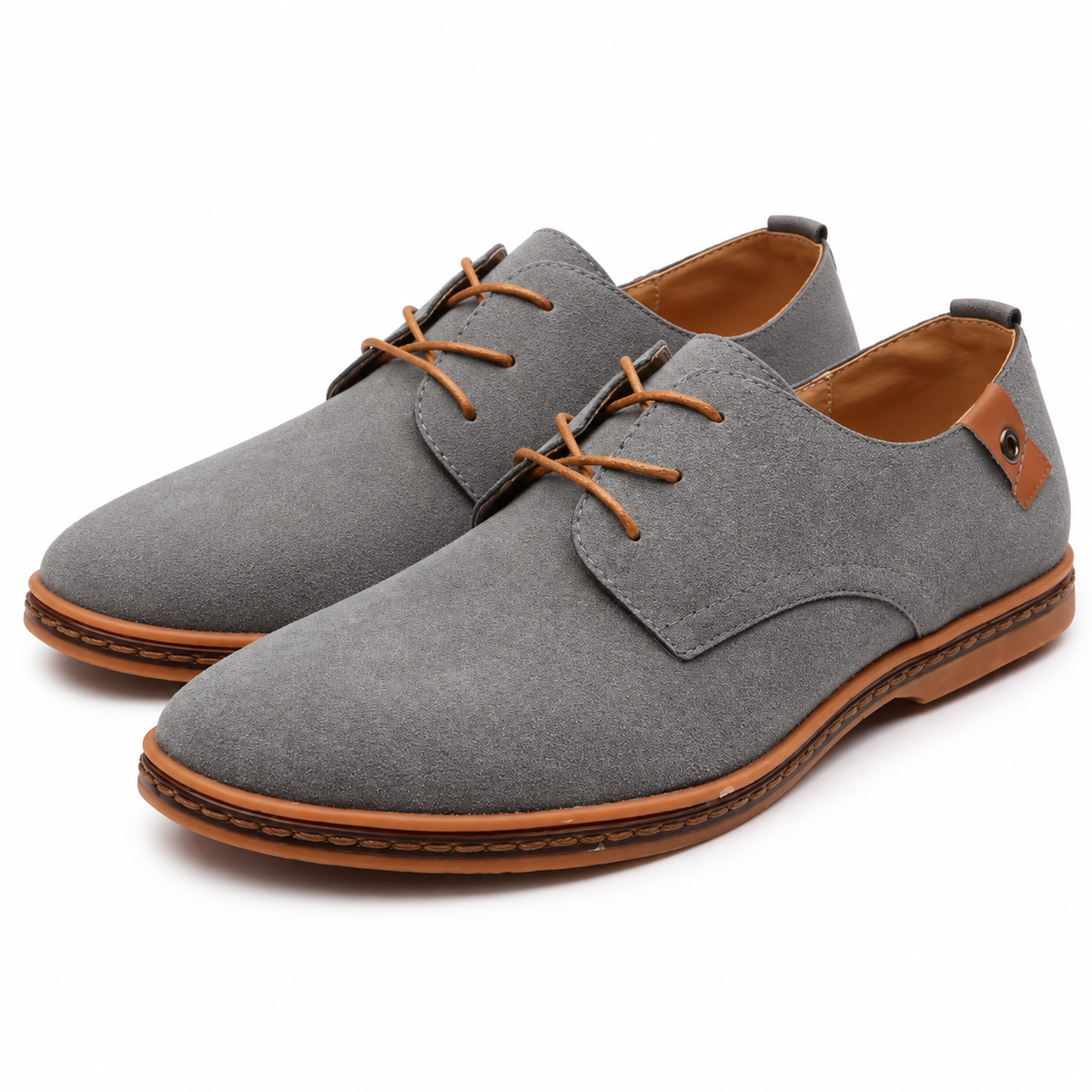 Heren Suède Veterschoenen Derby Lage Hak Gestikte Rand Zakelijk Casual