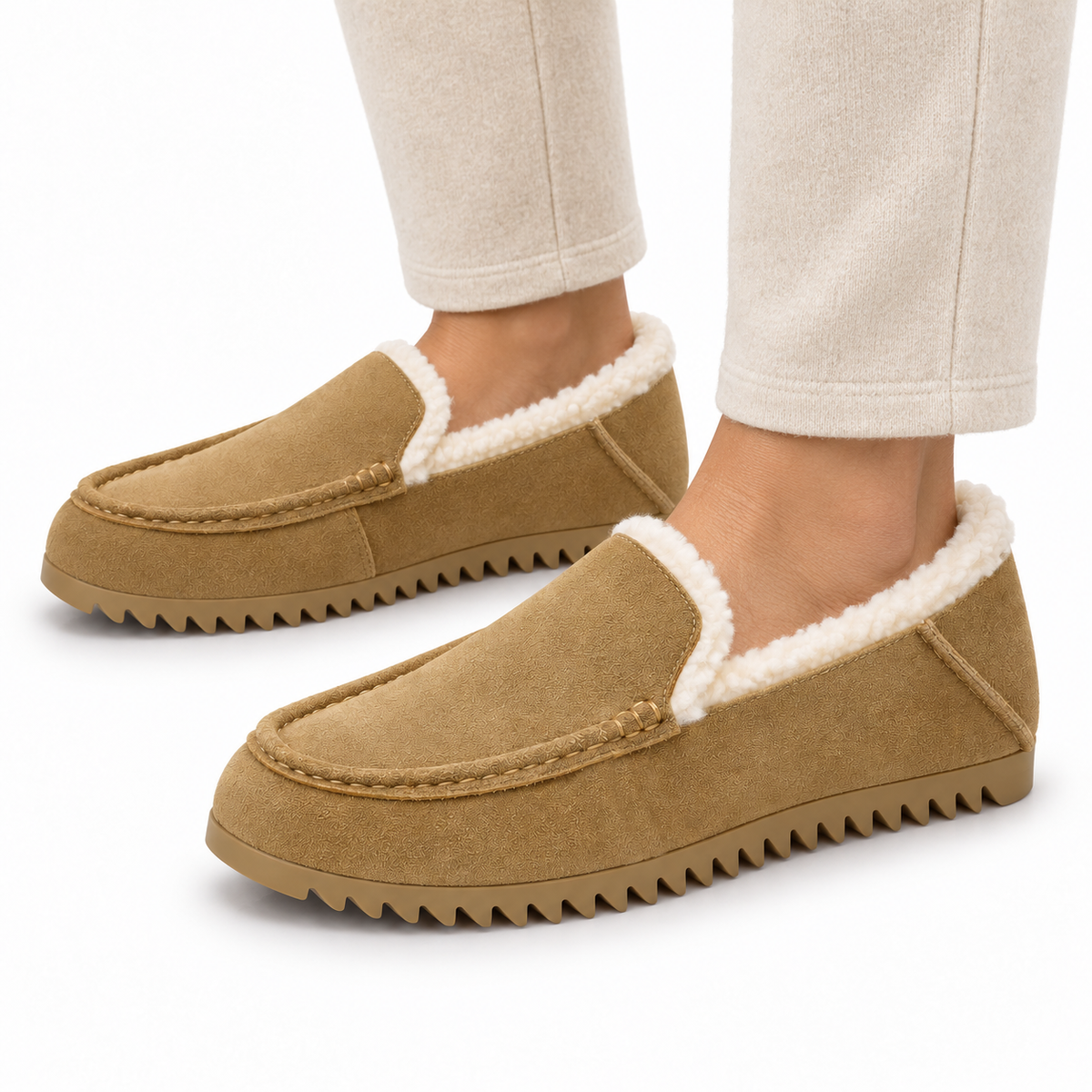 Dames Warm Gevoerde Loafers Mocassin Dikke Zool Antislip Winter