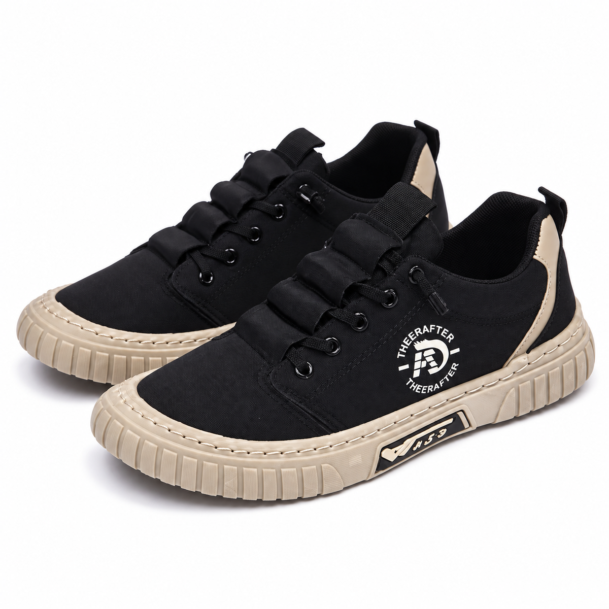 Heren Canvas Sneakers Elastische Veters Lage Snit Geribbelde Zool Casual