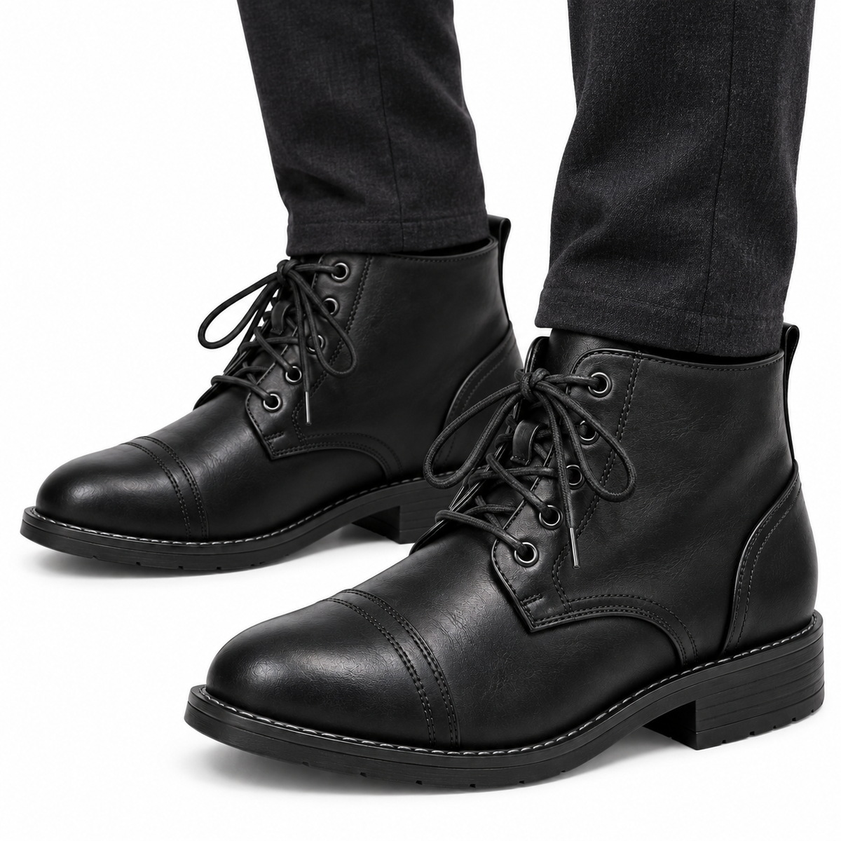 Heren Veterboots Enkelhoog Verweerd Leer Veters Gestikte Rand Casual