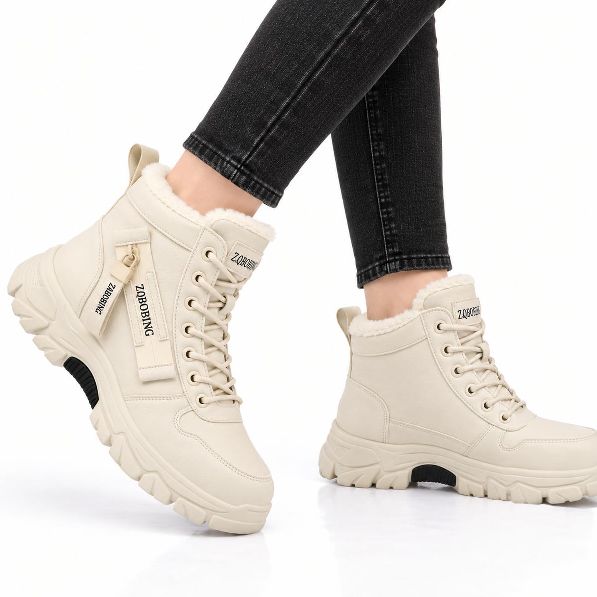 Dames Winterboots Pluche Voering Lederlook Veters Zijrits Platformzool Winter