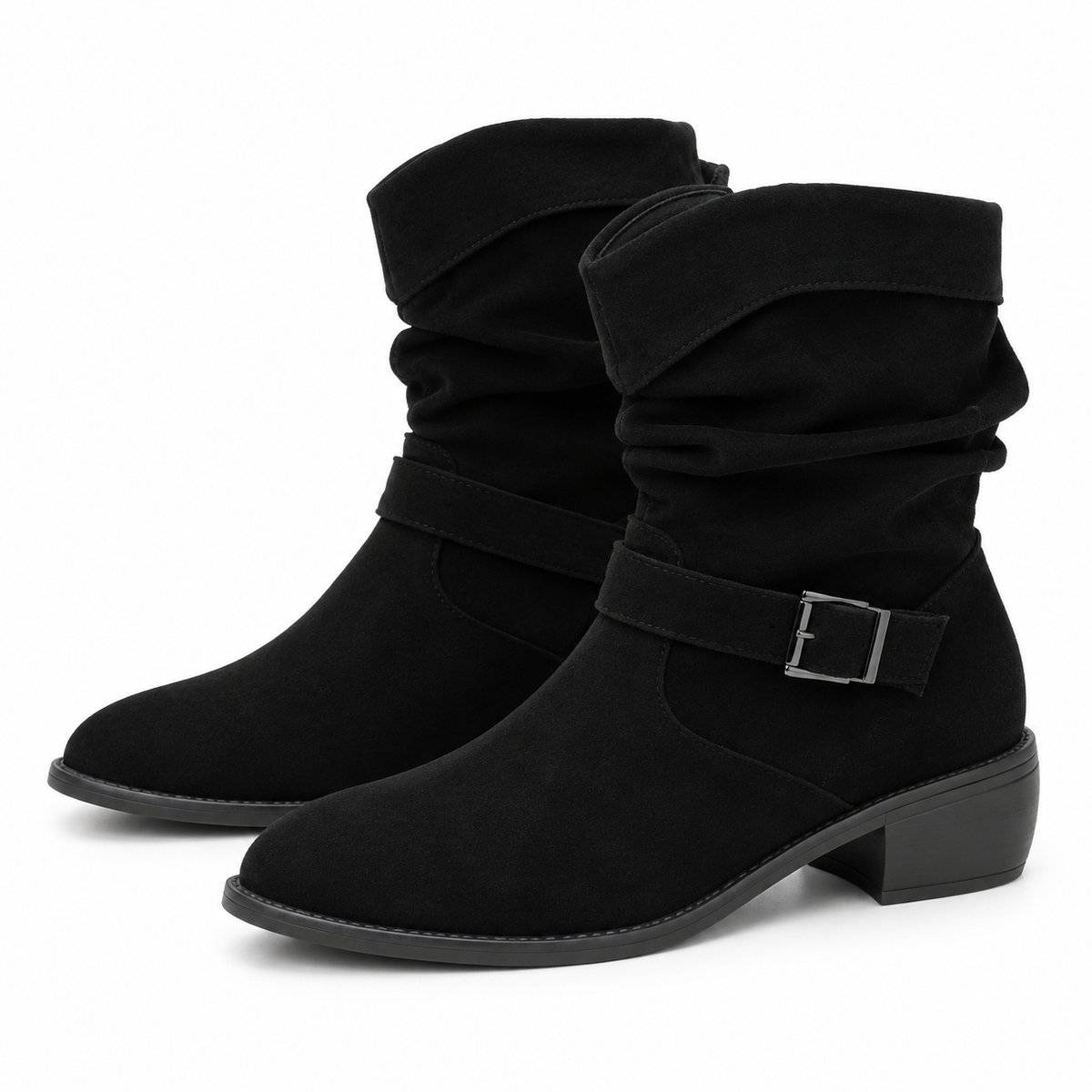 Dames Casual Enkellaarsjes Suèdelook Gesp Zijrits Blokhak Herfst Winter