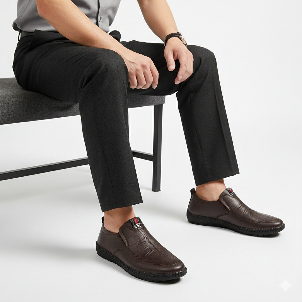 Heren PU-leren Loafers – Ademende Antislip Slip-On Casual Schoenen voor Werk en Buiten