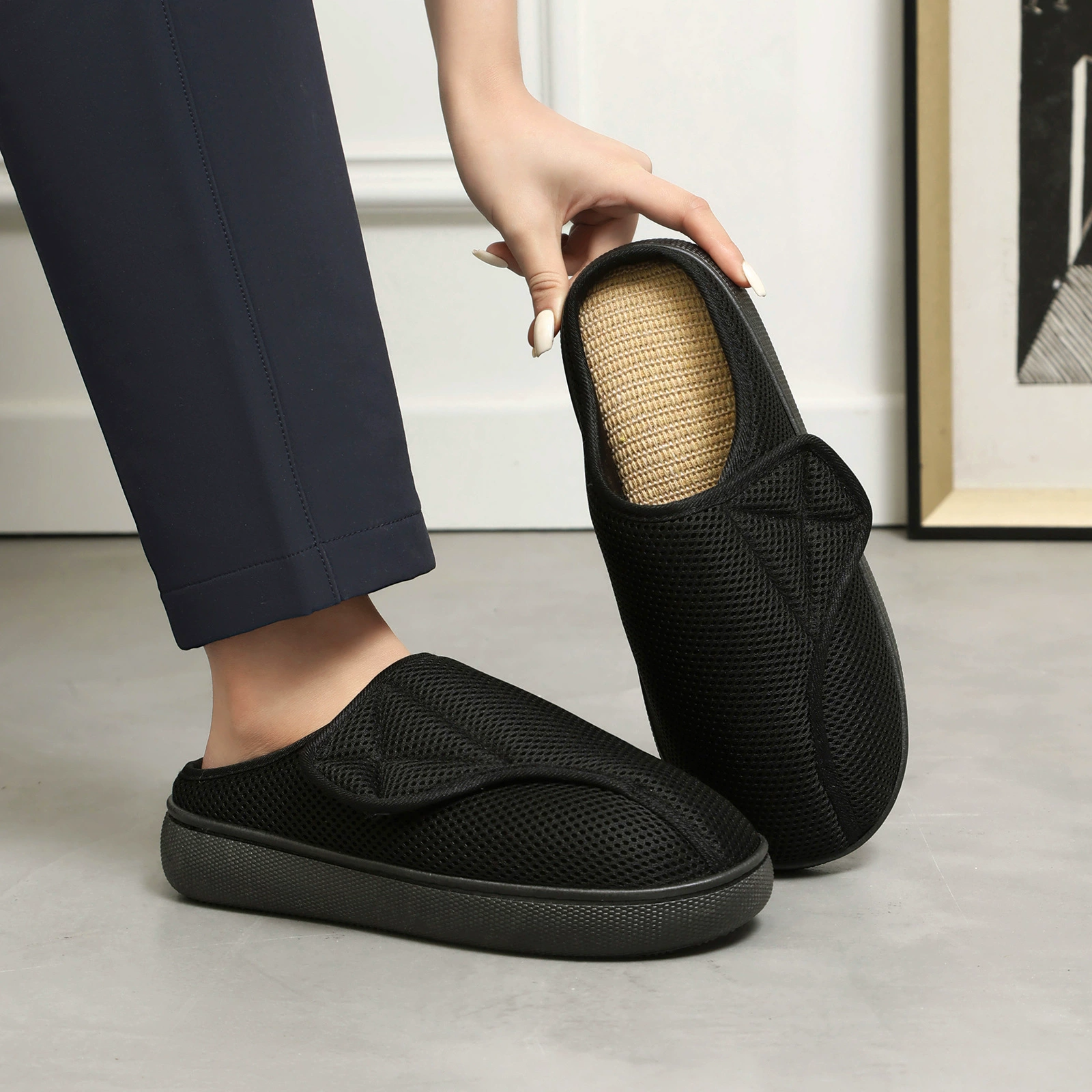 Instap Pantoffels Brede Voeten Mesh Ademend Antislip Dempende Zool Binnen Buiten