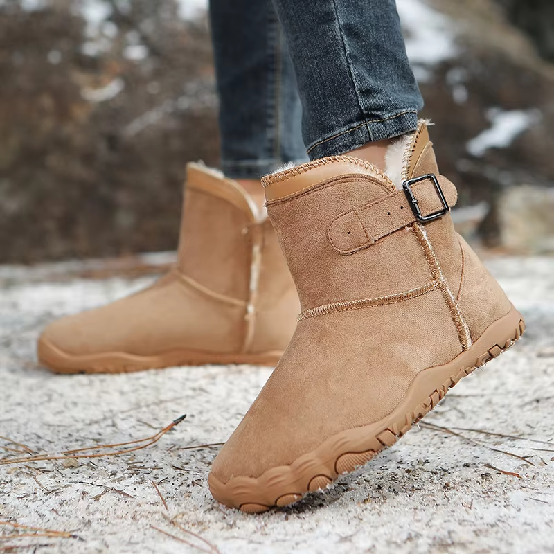 Dames Barefoot Winter Enkelboots Suède Pluche Voering Gesp Antislip Profielzool