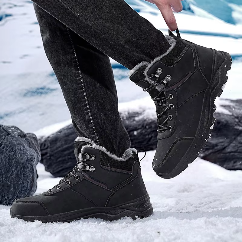 Heren Winter Wandelschoenen Fleece Voering Halfhoog Antislip Lichtgewicht Buiten