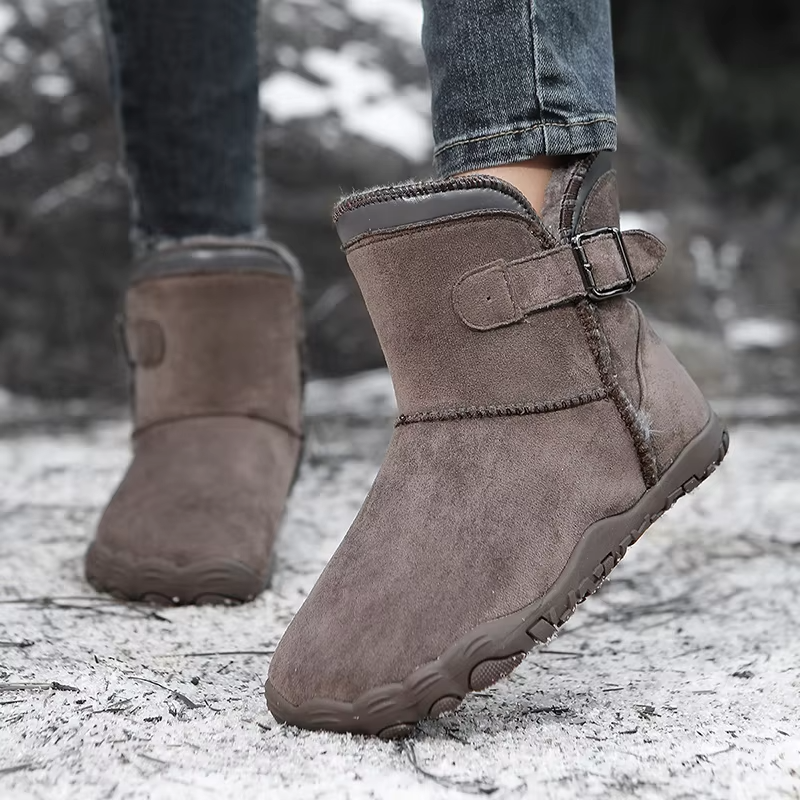 Dames Barefoot Winter Enkelboots Suède Pluche Voering Gesp Antislip Profielzool