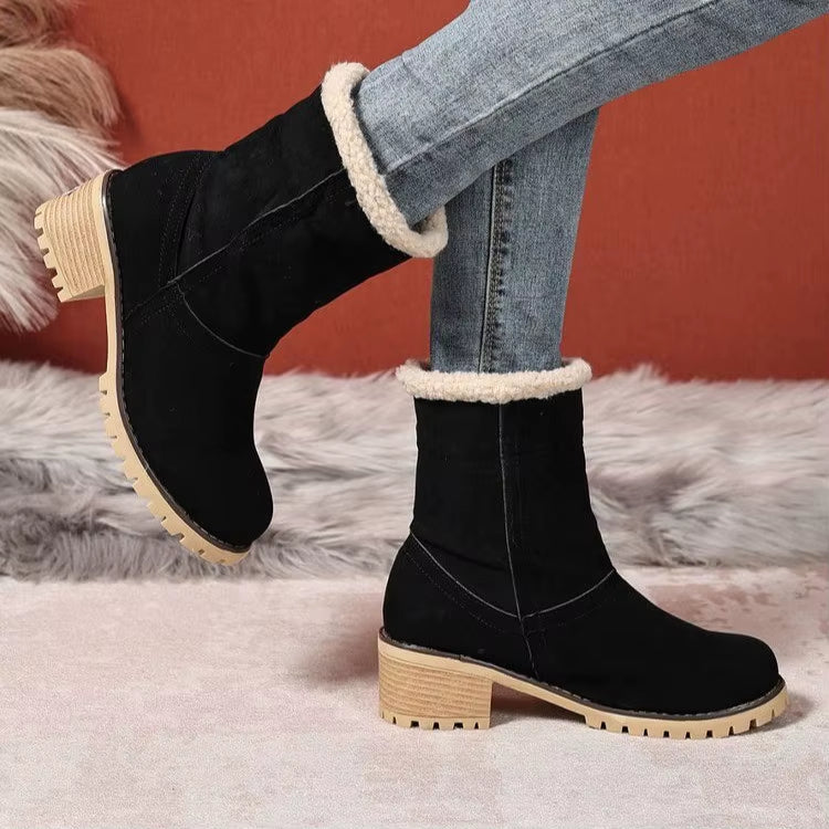 Dames Gevoerde Enkellaarsjes Suède Pluche Rand Blokhak Antislip Winter