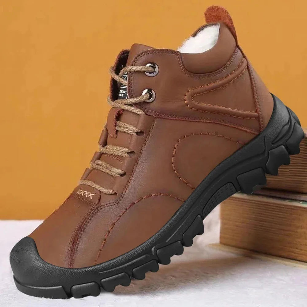 Heren Hoge Gevoerde Sneakers van PU-leer – Warme Herenschoenen voor Herfst en Winter