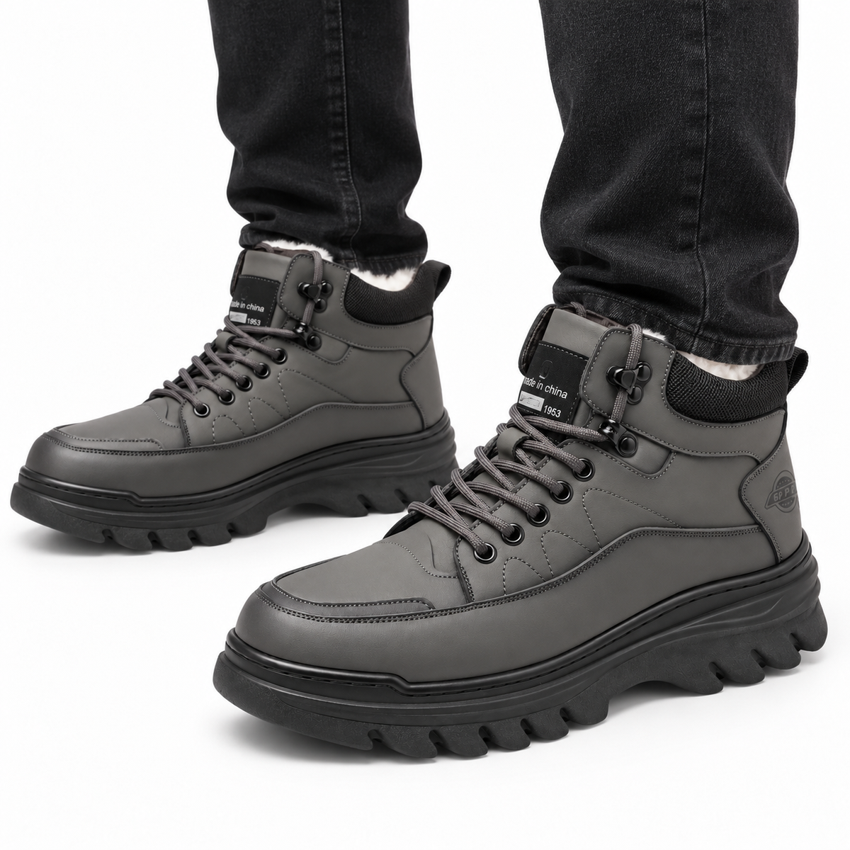 Heren Warme Gevoerde Veterboots Stevig Hoog Antislip Dikke Zool Winter
