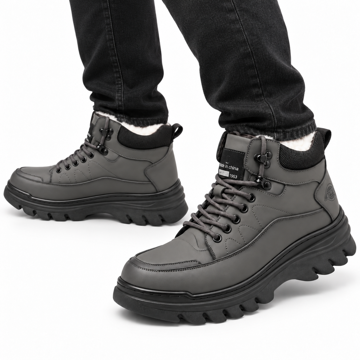 Heren Warme Gevoerde Veterboots Stevig Hoog Antislip Dikke Zool Winter