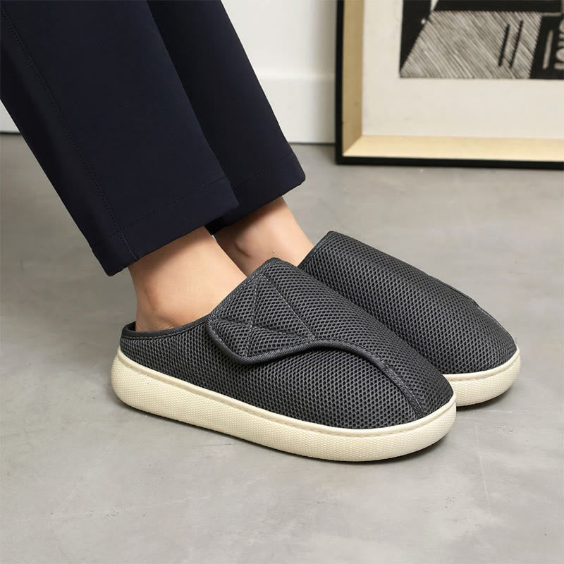 Dames Heren Brede Mesh Pantoffels Klittenband Ademend Lichtgewicht Binnen Buiten