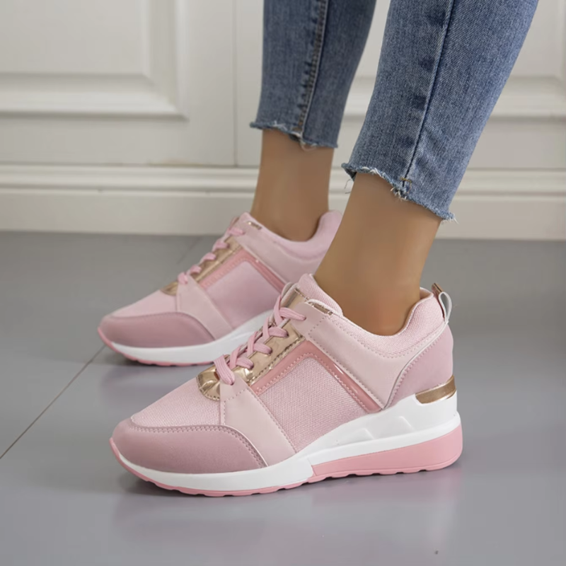Dames Sneakers Sleehak Geperforeerd Bovenwerk Gouden Detail Veters Lente Zomer