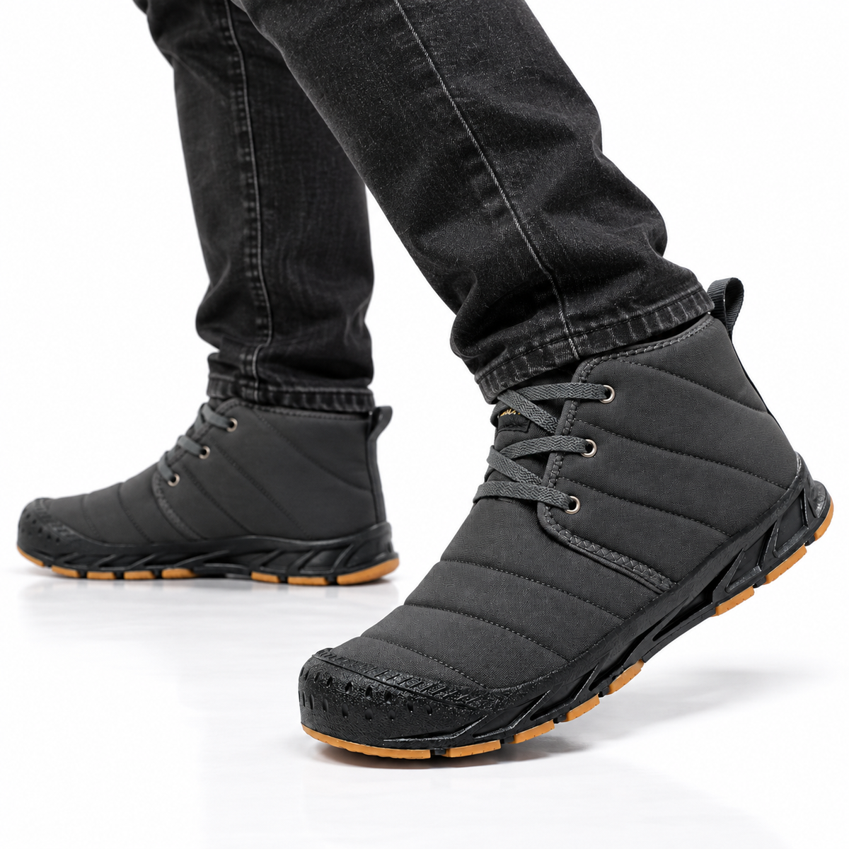 Heren Gevoerde Enkelboots Veters Warme Voering Profielzool Herfst Winter