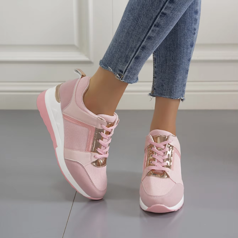 Dames Sneakers Sleehak Geperforeerd Bovenwerk Gouden Detail Veters Lente Zomer