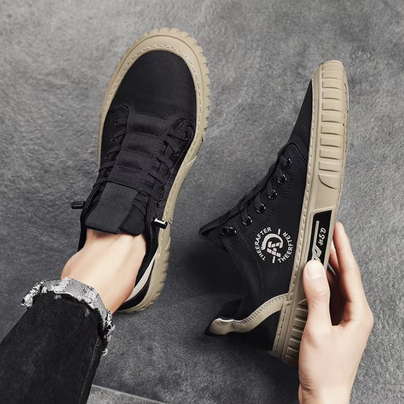 Heren Canvas Sneakers Elastische Veters Lage Snit Geribbelde Zool Casual