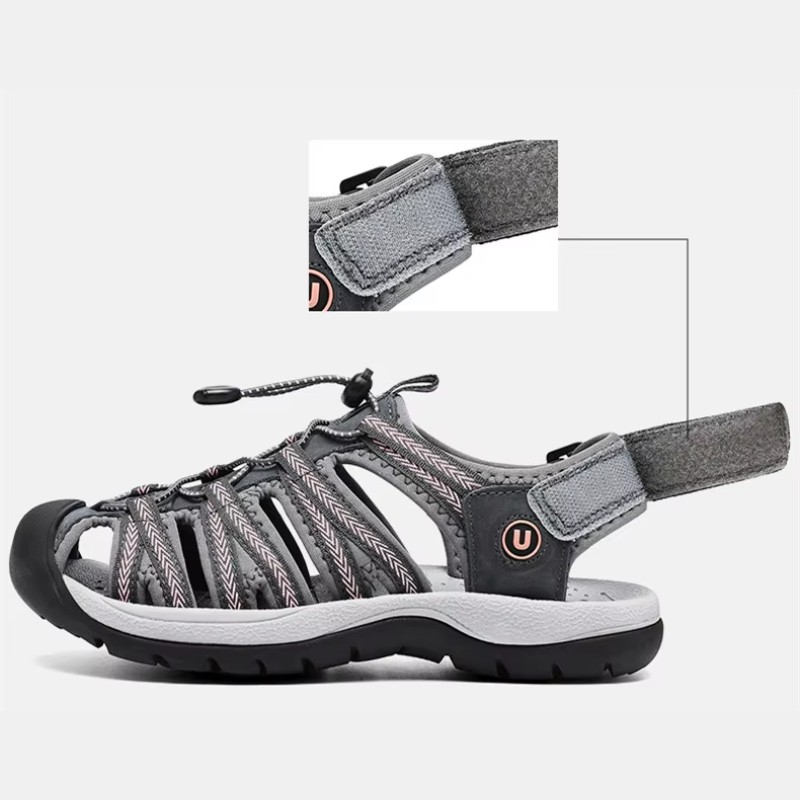 Dames Sandalen Leer Lichtgewicht Antislip Dempende Zool Verstelbare Klittenband Zomer Strand