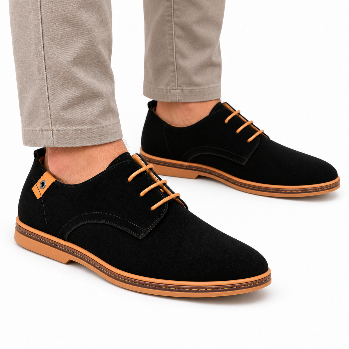 Heren Suède Veterschoenen Derby Lage Hak Gestikte Rand Zakelijk Casual