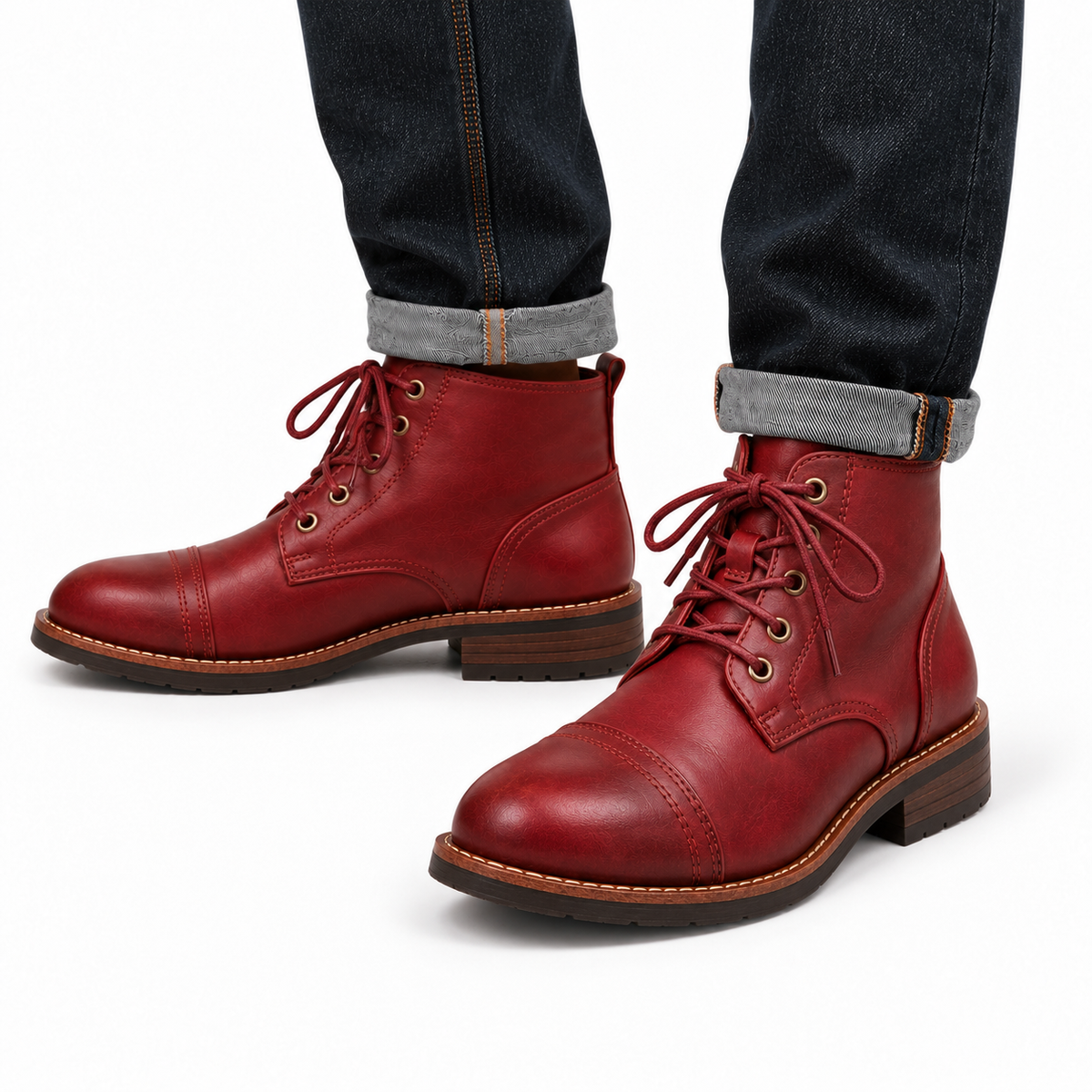 Heren Veterboots Enkelhoog Verweerd Leer Veters Gestikte Rand Casual