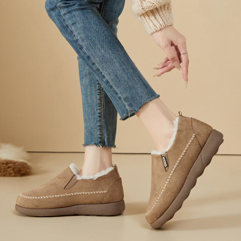Dames Lage Slip-On Winterboots met Warme Fleece Voering en Dempende Zool