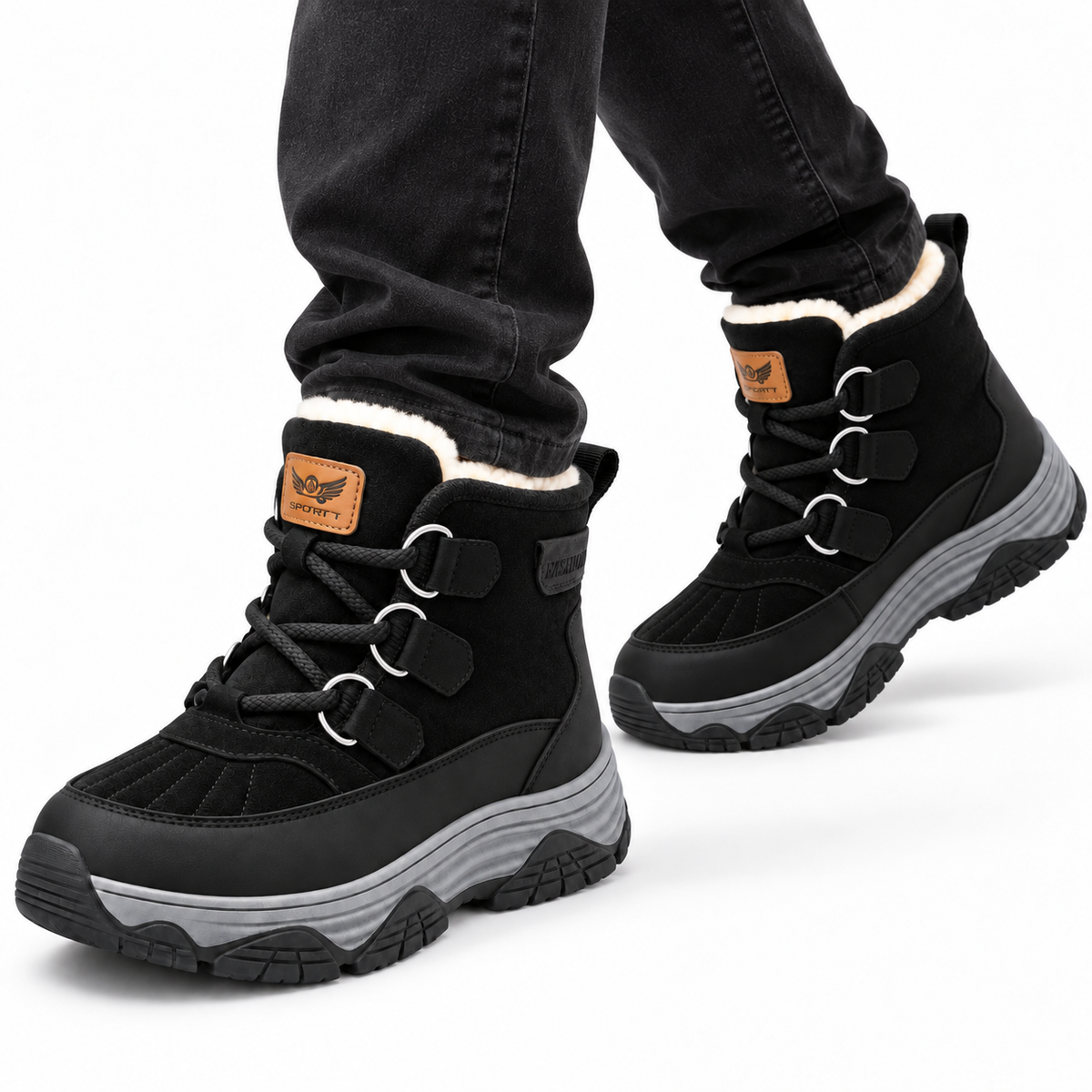 Heren Hoge Snowboots Warm Gevoerd Veters Antislip Dikke Zool Winter